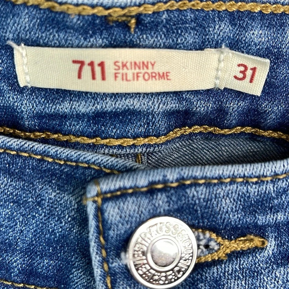 LEVIS 711 Skinny Jeans Blue Medium Wash Denim Mid Rise Red Tab Size 31 - Picture 7 of 12